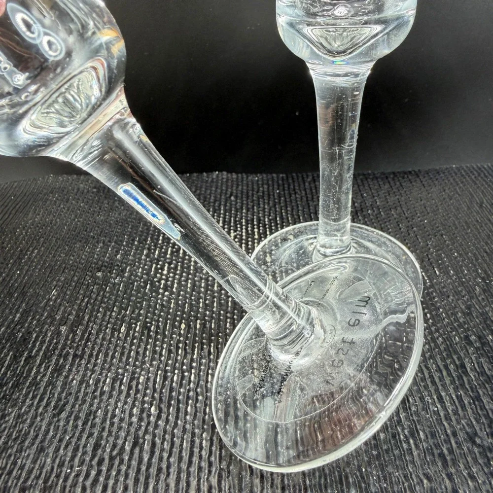 West‎ Elm Gold Pattern Champagne Flutes Set of 2 Flared Stemware Clear Glass VTG